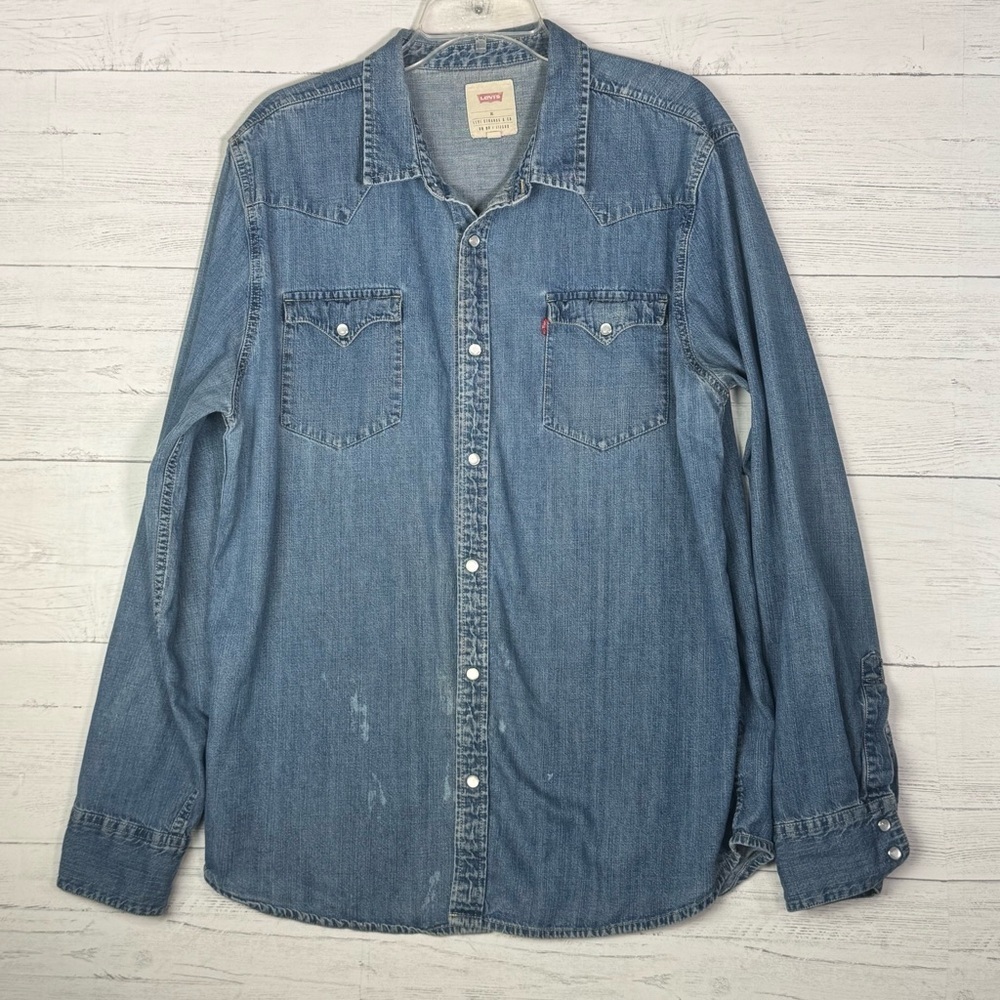 Vintage Levi’s Denim Pearl Snap Western  Shirt Mens XL
